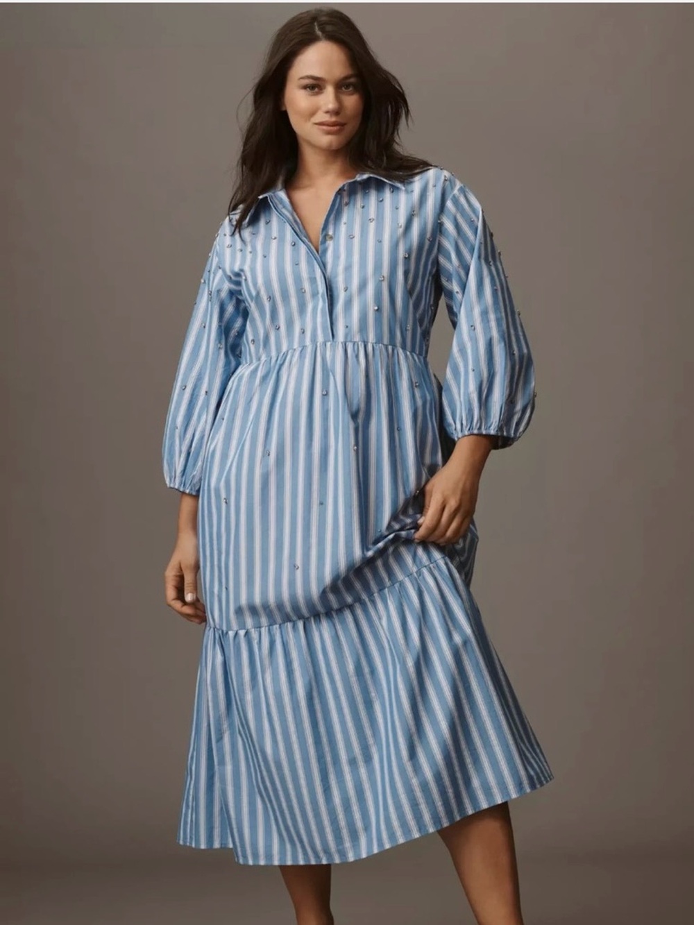 Anthropologie Striped Blue Shirt Dress with Rhinestones